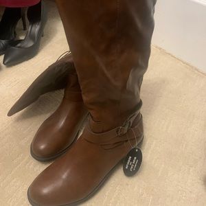 Dark camel brown pleather boots - 8.5 - under the knee,new with tags, wide calf